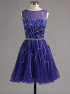 A-line Scoop Neck Satin Tulle Short/Mini Beading Short Prom Dresses #Favs02016341
