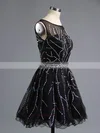 A-line Scoop Neck Satin Tulle Short/Mini Beading Short Prom Dresses #Favs02016341