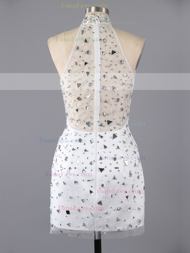 Sheath/Column High Neck Short/Mini Satin Tulle Prom Dresses with Beading #Favs02016380