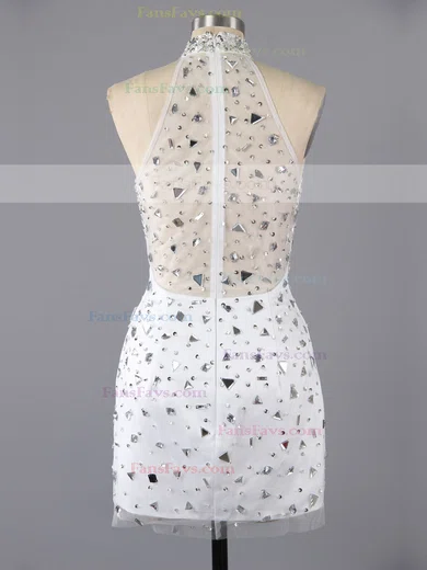 Sheath/Column High Neck Short/Mini Satin Tulle Prom Dresses with Beading #Favs02016380