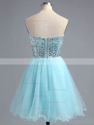 A-line Sweetheart Satin Tulle Short/Mini Ruffles Short Prom Dresses #Favs02016385