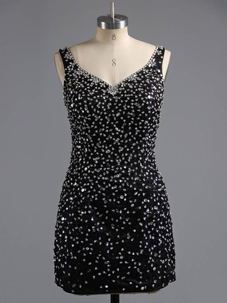 Sheath/Column V-neck Satin Tulle Short/Mini Beading Short Prom Dresses #Favs02017081 Sheath/Column V-neck Satin Tulle Short/Mini Beading Short Prom Dresses #Favs02017081