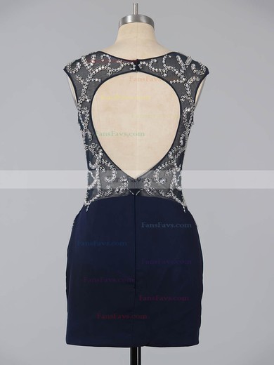 Dark Navy Sheath/Column Scoop Neck Silk-like Satin Short/Mini Beading Open Back Homecoming Dresses #Favs020101761
