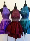 A-line High Neck Taffeta Short/Mini Beading New Arrival Short Prom Dresses #Favs020103470