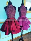 A-line High Neck Taffeta Short/Mini Beading New Arrival Short Prom Dresses #Favs020103470
