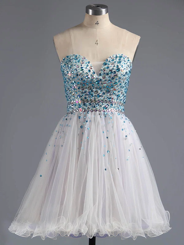 A-line Sweetheart Tulle Crystal Detailing Short/Mini Sparkly Short Prom Dresses #Favs020100672