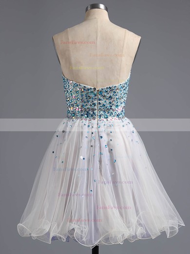 A-line Sweetheart Tulle Crystal Detailing Short/Mini Sparkly Short Prom Dresses #Favs020100672