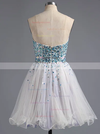 A-line Sweetheart Tulle Crystal Detailing Short/Mini Sparkly Short Prom Dresses #Favs020100672