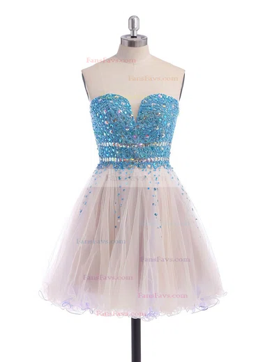 A-line Sweetheart Tulle Crystal Detailing Short/Mini Sparkly Short Prom Dresses #Favs020100672