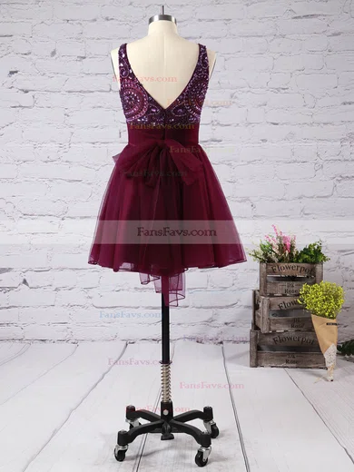 A-line Scoop Neck Short/Mini Tulle Prom Dresses with Beading Bow #Favs020100759