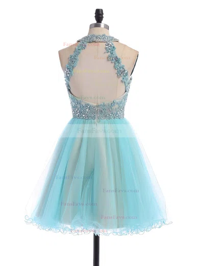Short/Mini A-line Scoop Neck Tulle Beading Open Back Amazing Short Prom Dresses #Favs020100862