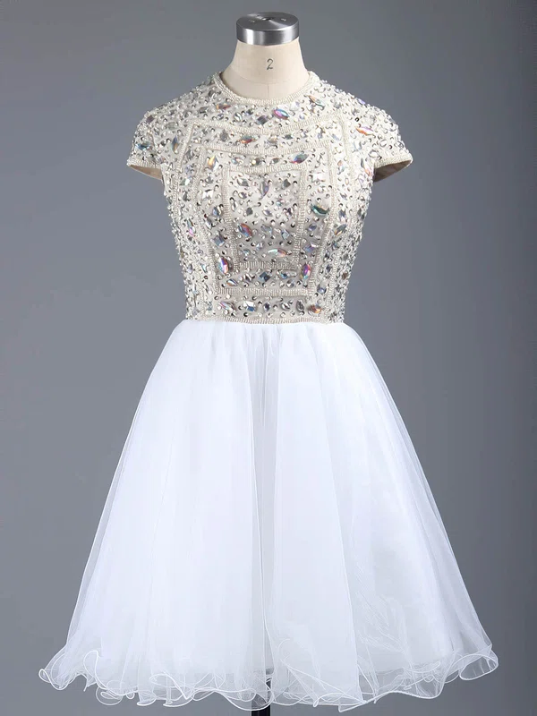 Short/Mini A-line Scoop Neck Tulle Crystal Detailing Short Sleeve Short Prom Dresses #Favs020101147