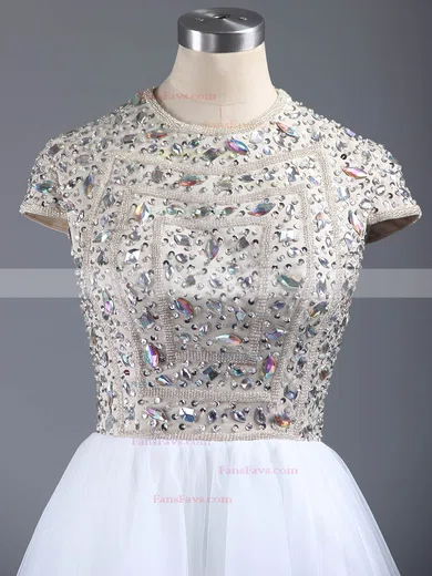 Short/Mini A-line Scoop Neck Tulle Crystal Detailing Short Sleeve Short Prom Dresses #Favs020101147