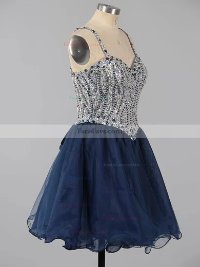 Beautiful A-line Sweetheart Tulle Short/Mini Beading Dark Navy Short Prom Dresses #Favs020101149