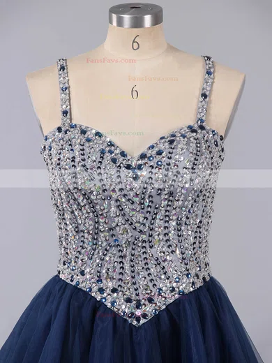 Beautiful A-line Sweetheart Tulle Short/Mini Beading Dark Navy Short Prom Dresses #Favs020101149
