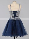 Beautiful A-line Sweetheart Tulle Short/Mini Beading Dark Navy Homecoming Dresses #Favs020101149