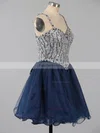 Beautiful A-line Sweetheart Tulle Short/Mini Beading Dark Navy Short Prom Dresses #Favs020101149