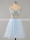 Sexy Short/Mini A-line Tulle Appliques Lace Off-the-shoulder Short Prom Dresses #Favs020101466