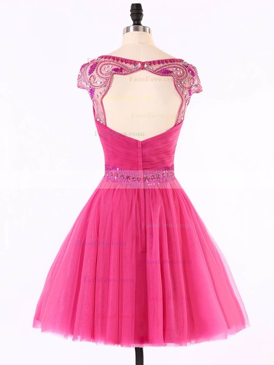 Scoop Neck Cap Straps Tulle with Beading Open Back Short/Mini Short Prom Dresses #Favs020101624