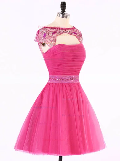 Scoop Neck Cap Straps Tulle with Beading Open Back Short/Mini Short Prom Dresses #Favs020101624