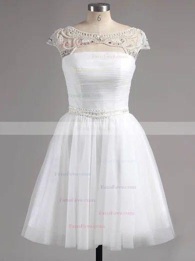 Scoop Neck Cap Straps Tulle with Beading Open Back Short/Mini Short Prom Dresses #Favs020101624