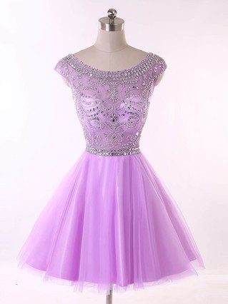 Backless Scoop Neck Lavender Tulle Beading Short/Mini Short Prom Dresses #Favs020101650 Backless Scoop Neck Lavender Tulle Beading Short/Mini Short Prom Dresses #Favs020101650