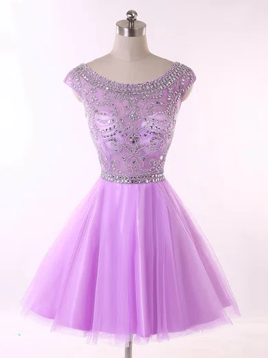 Backless Scoop Neck Lavender Tulle Beading Short/Mini Short Prom Dresses #Favs020101650
