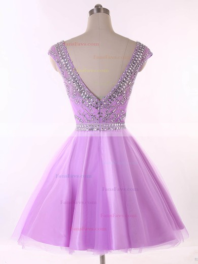 Backless Scoop Neck Lavender Tulle Beading Short/Mini Prom Dresses #Favs020101650