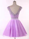 Backless Scoop Neck Lavender Tulle Beading Short/Mini Short Prom Dresses #Favs020101650