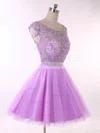 Backless Scoop Neck Lavender Tulle Beading Short/Mini Short Prom Dresses #Favs020101650