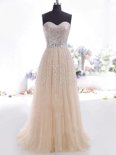 Princess Sweetheart Tulle Sweep Train Crystal Detailing Prom Dresses #Favs02016059