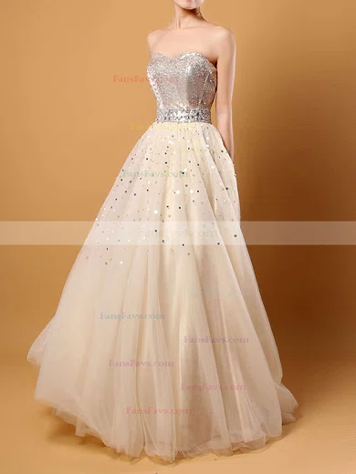 Princess Sweetheart Tulle Sweep Train Crystal Detailing Prom Dresses #Favs02016059