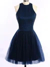 Short/Mini Scoop Neck Dark Navy Tulle Pearl Detailing Open Back Short Prom Dresses #Favs020101654