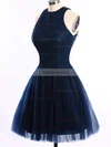 Short/Mini Scoop Neck Dark Navy Tulle Pearl Detailing Open Back Short Prom Dresses #Favs020101654