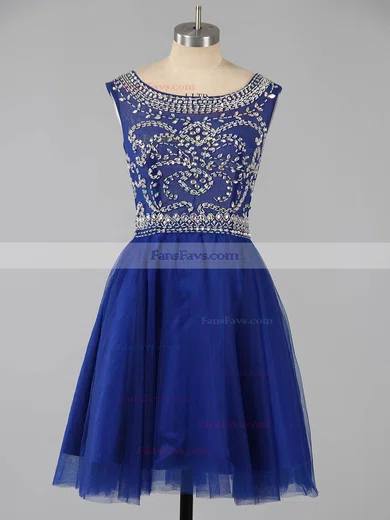 Scoop Neck Sparkly Dark Green Tulle Beading Short/Mini Short Prom Dresses #Favs020101675