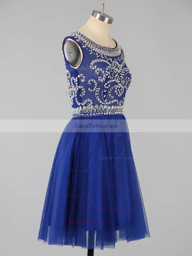 Scoop Neck Sparkly Dark Green Tulle Beading Short/Mini Short Prom Dresses #Favs020101675