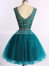 Scoop Neck Sparkly Dark Green Tulle Beading Short/Mini Short Prom Dresses #Favs020101675