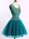 Scoop Neck Sparkly Dark Green Tulle Beading Short/Mini Short Prom Dresses #Favs020101675