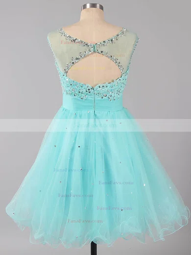 A-line Scoop Neck Tulle Short/Mini Beading New Arrival Short Prom Dresses #Favs020101797