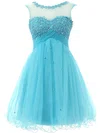 A-line Scoop Neck Tulle Short/Mini Beading New Arrival Short Prom Dresses #Favs020101797