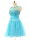 A-line Scoop Neck Tulle Short/Mini Beading New Arrival Short Prom Dresses #Favs020101797