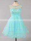 A-line Scoop Neck Tulle Short/Mini Beading New Arrival Short Prom Dresses #Favs020101797