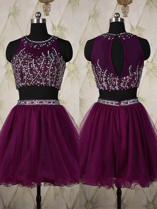 Scoop Neck Grape Tulle Short/Mini Crystal Detailing Two-pieces Short Prom Dresses #Favs020101820 Scoop Neck Grape Tulle Short/Mini Crystal Detailing Two-pieces Short Prom Dresses #Favs020101820