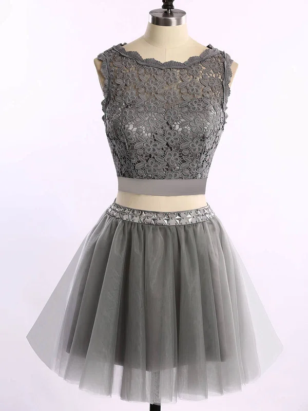 Pretty Short/Mini Scoop Neck Tulle Lace with Beading Two Pieces Short Prom Dresses #Favs020101868
