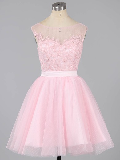 Girls A-line Scoop Neck Tulle Short/Mini Appliques Lace Short Prom Dresses #Favs020101913
