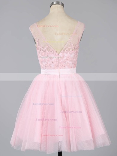 Girls A-line Scoop Neck Tulle Short/Mini Appliques Lace Short Prom Dresses #Favs020101913
