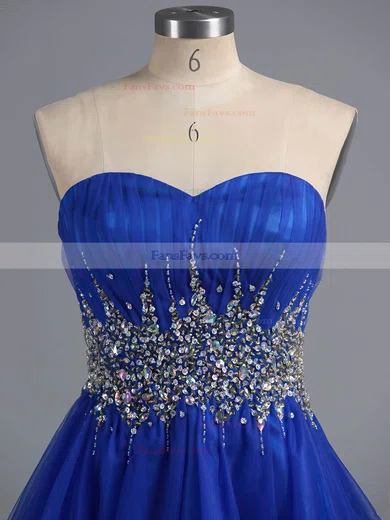 Famous A-line Sweetheart Tulle Short/Mini Crystal Detailing Royal Blue Short Prom Dresses #Favs020101916