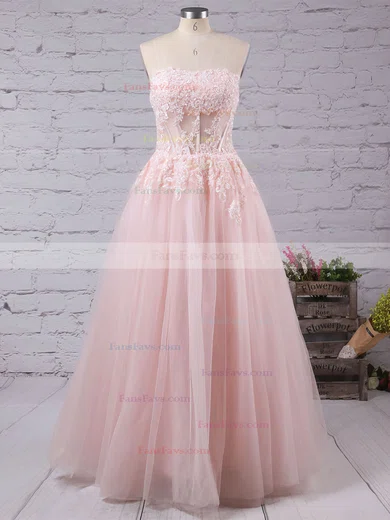A-line Sweetheart Floor-length Tulle Prom Dresses with Appliques Lace #Favs02016777