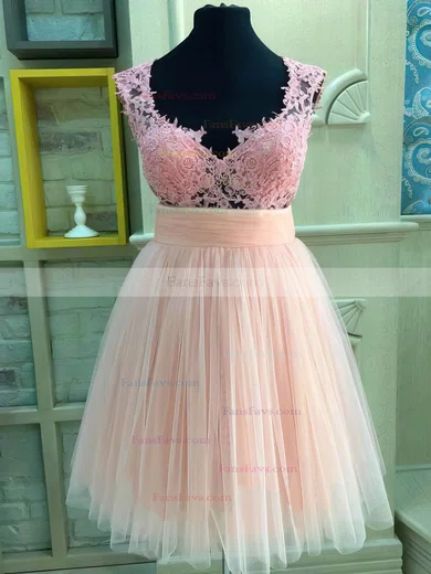 Short/Mini V-neck Tulle Appliques Lace Cap Straps Beautiful Short Prom Dresses #Favs020102036