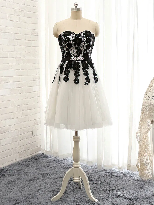Pretty White Sweetheart Tulle Appliques Lace Short/Mini Short Prom Dresses #Favs020102148